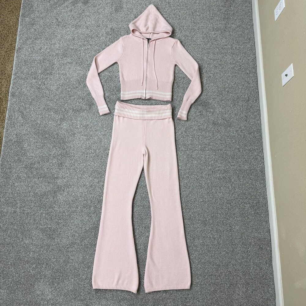 Justify Hoodie Pants Set Juniors Large Pink Knit Zip Up Lounge Sweatsuit